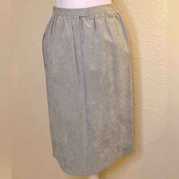 Suede Skirt in Light Gray. Ultrasuede. Soft Shirred Waist. Fully Lined. - Picture 2 of 2